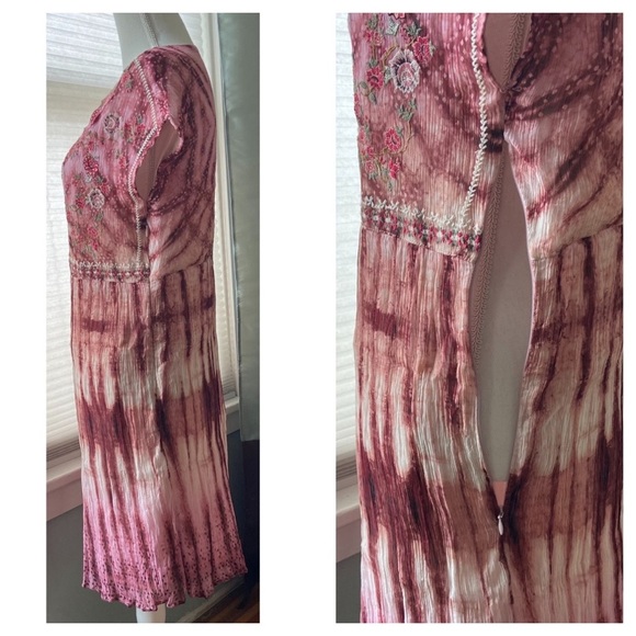 Sundance Gemi Pink Multi Tie Dye Floral Embroidered Dress Cupro Chiffon Size S - Picture 12 of 15